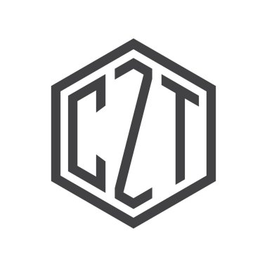 üç harfli baş harfleri altıgen logo siyah