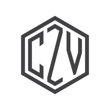 üç harfli baş harfleri altıgen logo siyah