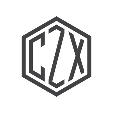 üç harfli baş harfleri altıgen logo siyah