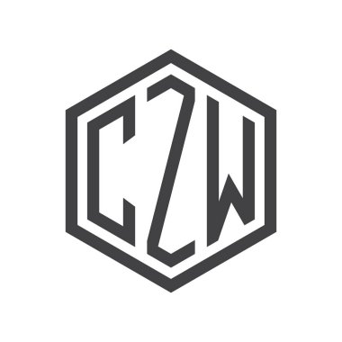 üç harfli baş harfleri altıgen logo siyah