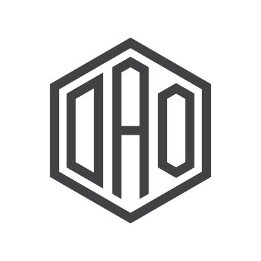 üç harfli baş harfleri altıgen logo siyah