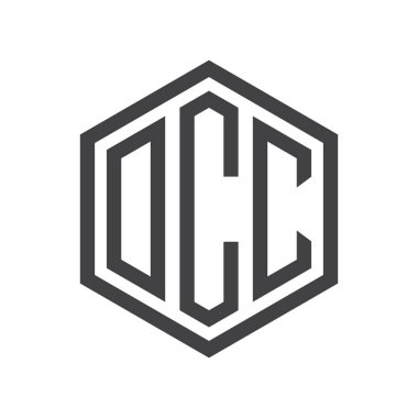 üç harfli baş harfleri altıgen logo siyah