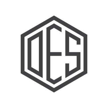 üç harfli baş harfleri altıgen logo siyah