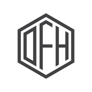 üç harfli baş harfleri altıgen logo siyah