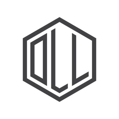 üç harfli baş harfleri altıgen logo siyah