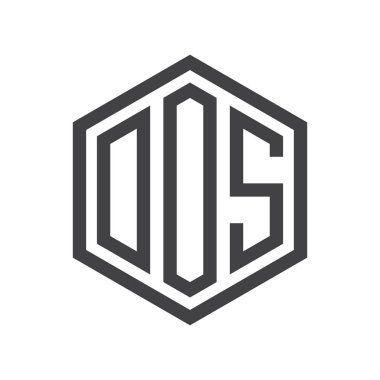 üç harfli baş harfleri altıgen logo siyah