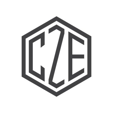 üç harfli baş harfleri altıgen logo siyah