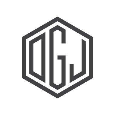 üç harfli baş harfleri altıgen logo siyah