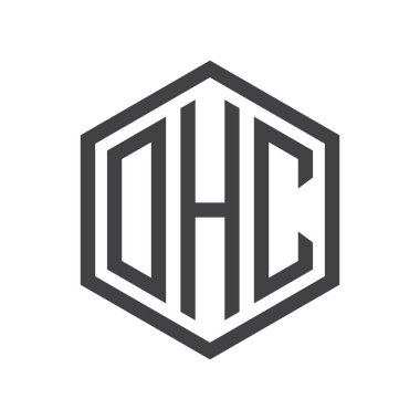 üç harfli baş harfleri altıgen logo siyah