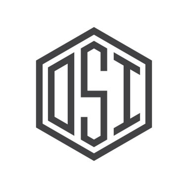 üç harfli baş harfleri altıgen logo siyah işareti simgesi