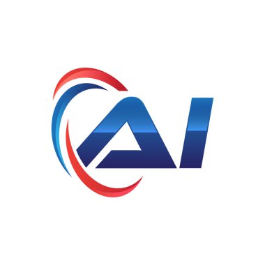 İlk harf logo swoosh kırmızı mavi