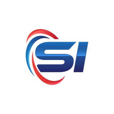 İlk harf logo swoosh kırmızı mavi