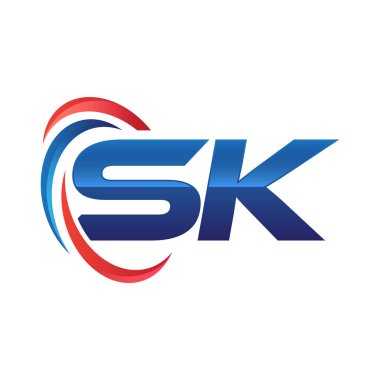 İlk harf logo swoosh kırmızı mavi