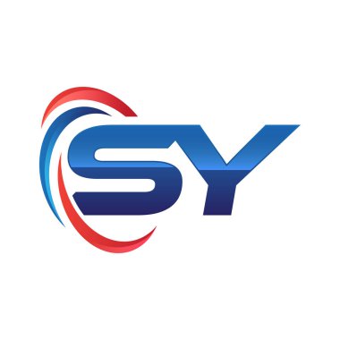 İlk harf logo swoosh kırmızı mavi