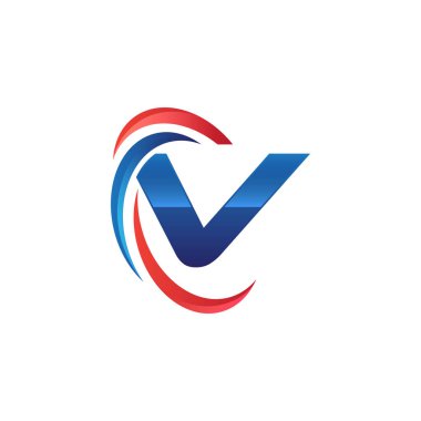 İlk harf logo swoosh kırmızı mavi