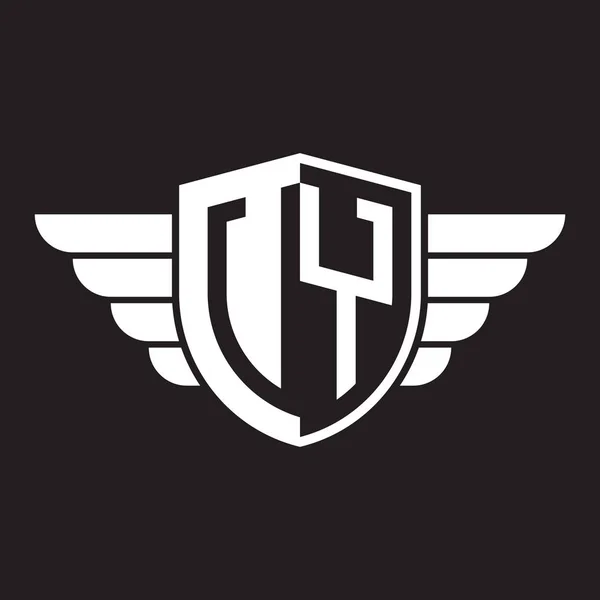 Eerste Twee Letters Logo Schild Met Vleugel — Stockvector