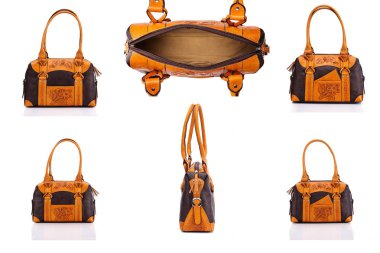 Beyaz bir arka plan üzerinde deri bayan çanta