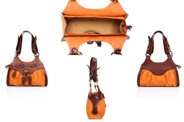 Beyaz bir arka plan üzerinde deri bayan çanta