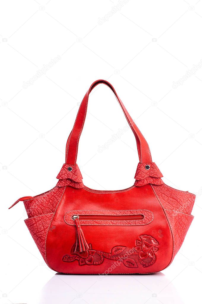Leather female bag on a white background