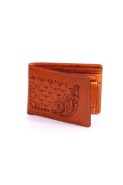 Beyaz zemin üzerinde bir deri çanta