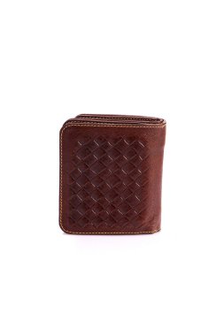 Beyaz zemin üzerinde bir deri çanta