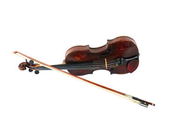 Изображение скрипки на белом фоне и луке — стоковое фото