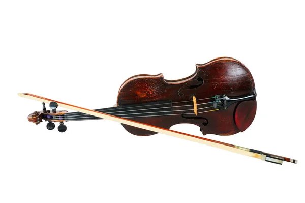 Изображение скрипки на белом фоне и луке — стоковое фото
