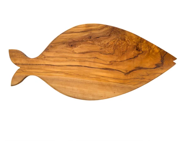 Olivové dřevo ryb ve tvaru desky izolované na bílém — Stock fotografie