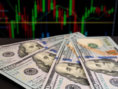 Yüz ABD Doları Lirası üstünde grafik arka planı