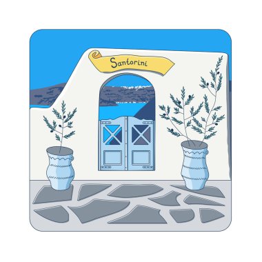 Santorini Adası Yunanistan mavi kapıda