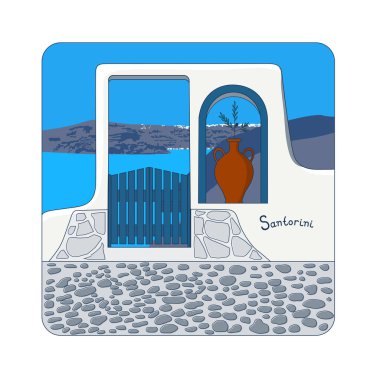 Santorini Adası Yunanistan mavi kapıda