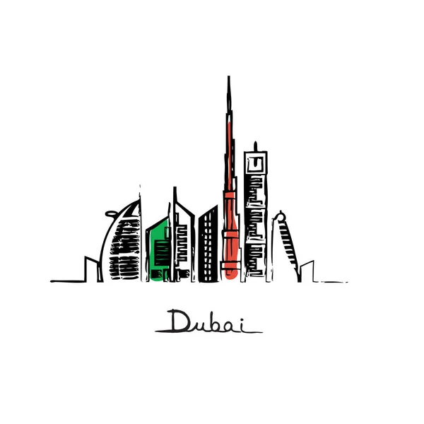 Αξιοθέατα της πόλης του Ντουμπάι σημαία χρώματα — Διανυσματικό Αρχείο