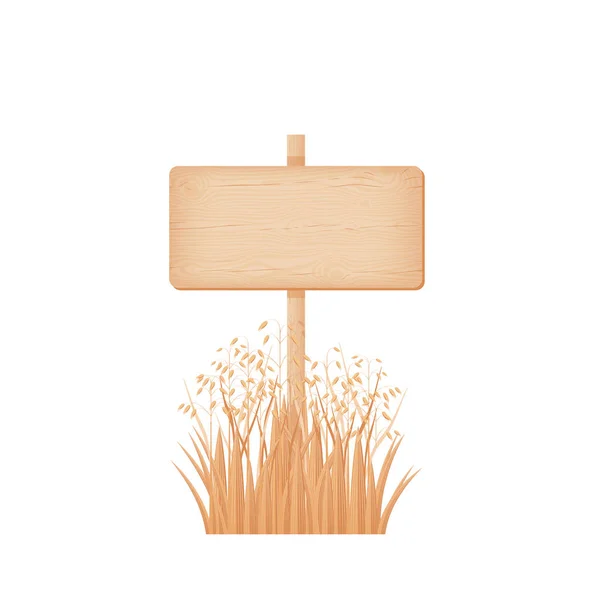 Houten rechthoekige bord op een paal op het veld van haver — Stockvector