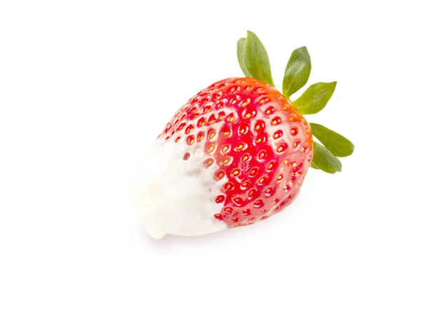 Strawberry with cream isolated on white — Stock Photo, Image