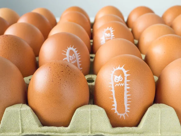 Salmonella bacterium drawn on eggs — Stock Photo, Image