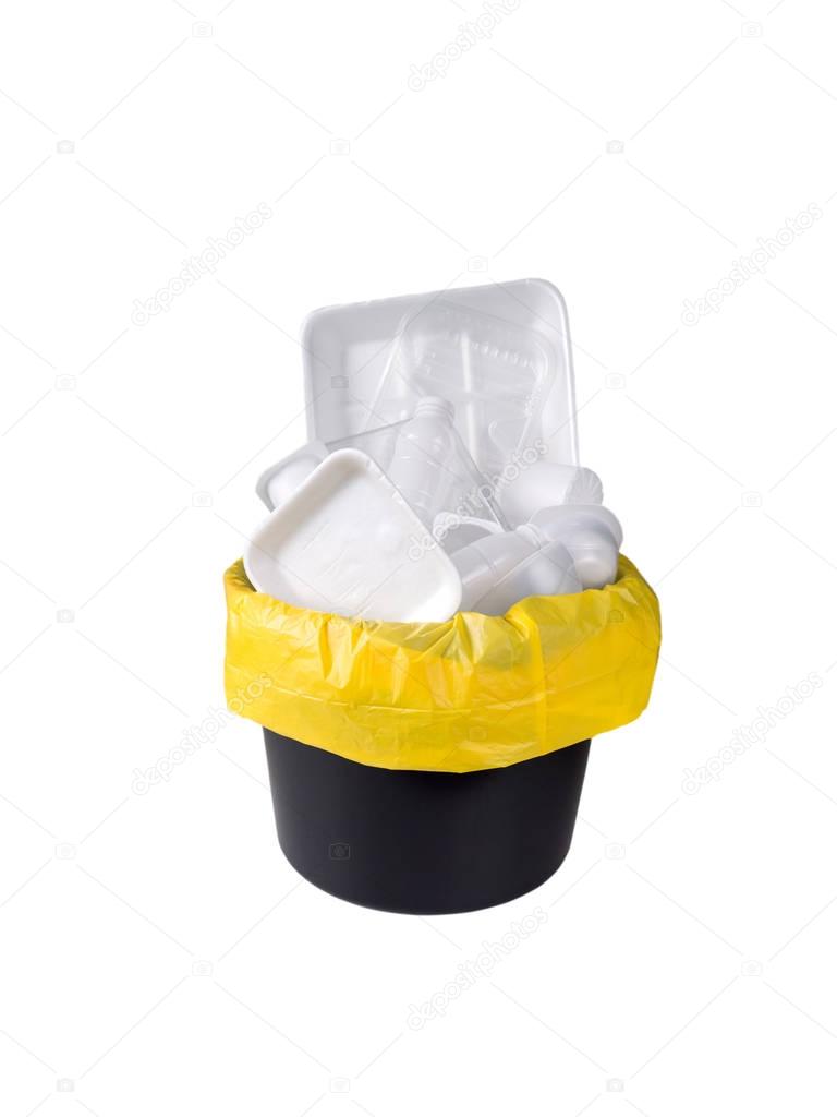 Plastic waste in the black bucket