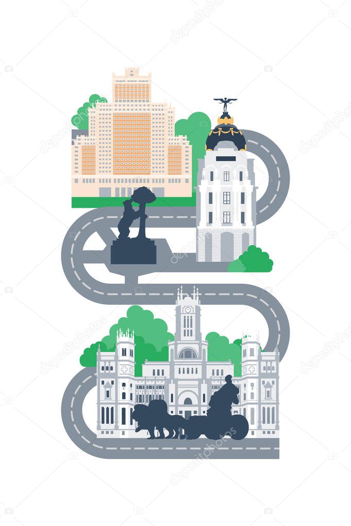 Madrid city landmarks map 