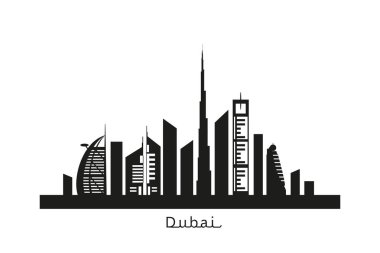 Dubai cityscape siyah siluet 