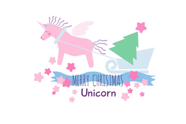 Tarjeta de felicitación de Navidad unicornio rosa — Archivo Imágenes Vectoriales