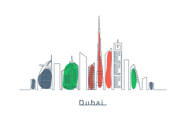 Dubai cidade em cores bandeira dos Estados Unidos —  Vetores de Stock