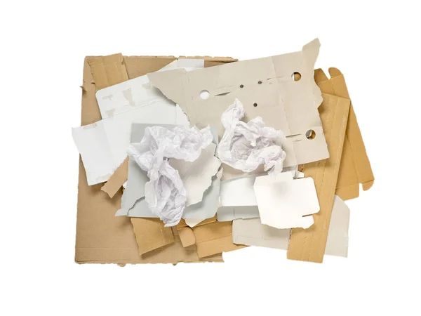 Tas de déchets de carton et de papier isolé sur blanc — Photo