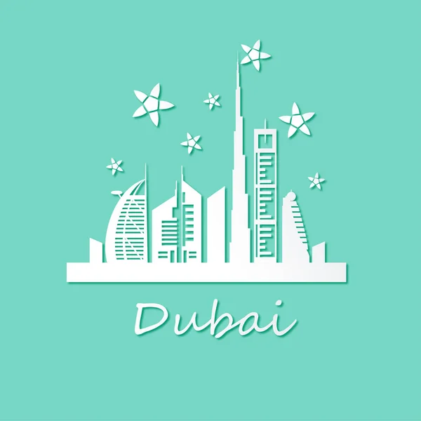 Αξιοθέατα της πόλης του Ντουμπάι και τα αστέρια — Διανυσματικό Αρχείο