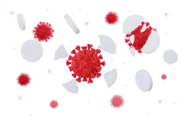 Coronavirus Tıp Dövüş Konsepti Virüs Hücreleri Kırık Haplar Hap Hastalık — Stok fotoğraf
