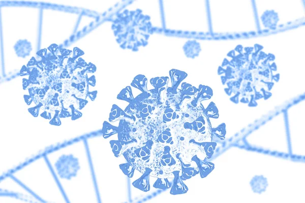 Coronavirus Hücreleri Dna Sarmal Arka Planı Virüs Tehlikesi Kavramı — Stok fotoğraf