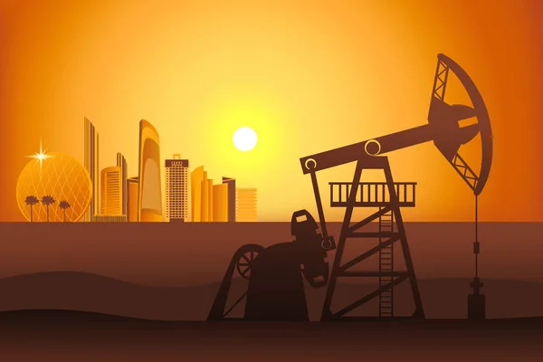 Πηγάδι Πετρελαίου Στην Έρημο Κοντά Στο Άμπου Ντάμπι Εικονογράφηση Φορέα — Διανυσματικό Αρχείο
