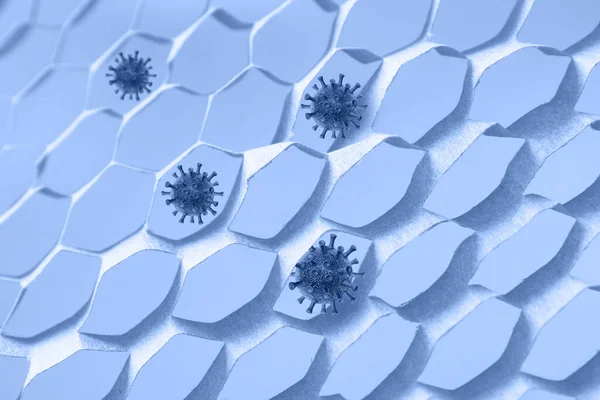 Celulele Virale Trec Prin Lacune Țesături Conceptul Coronavirus — Fotografie, imagine de stoc