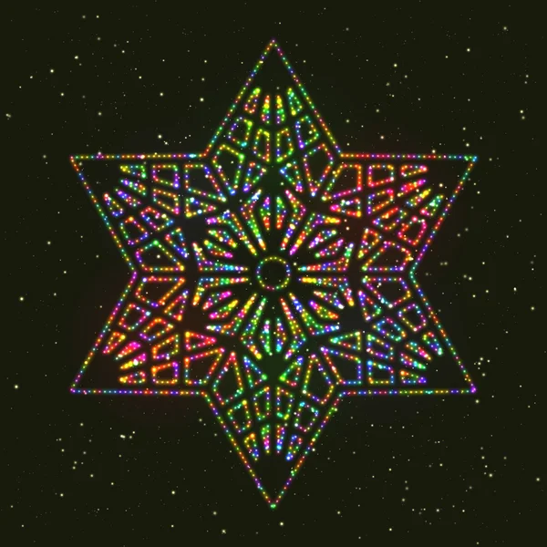 Christmas Glowing Colorful Hexagonal Star. - Stok Vektor