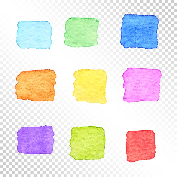 Conjunto de pontos aquarela quadrados coloridos em Backgroun transparente — Vetor de Stock