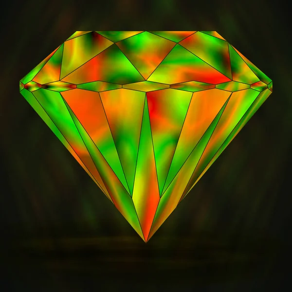 Teken kleurrijke groene en rode kristal. — Stockvector