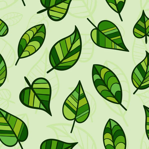 Naadloze voorjaar patroon met helder groene bladeren. — Stockvector